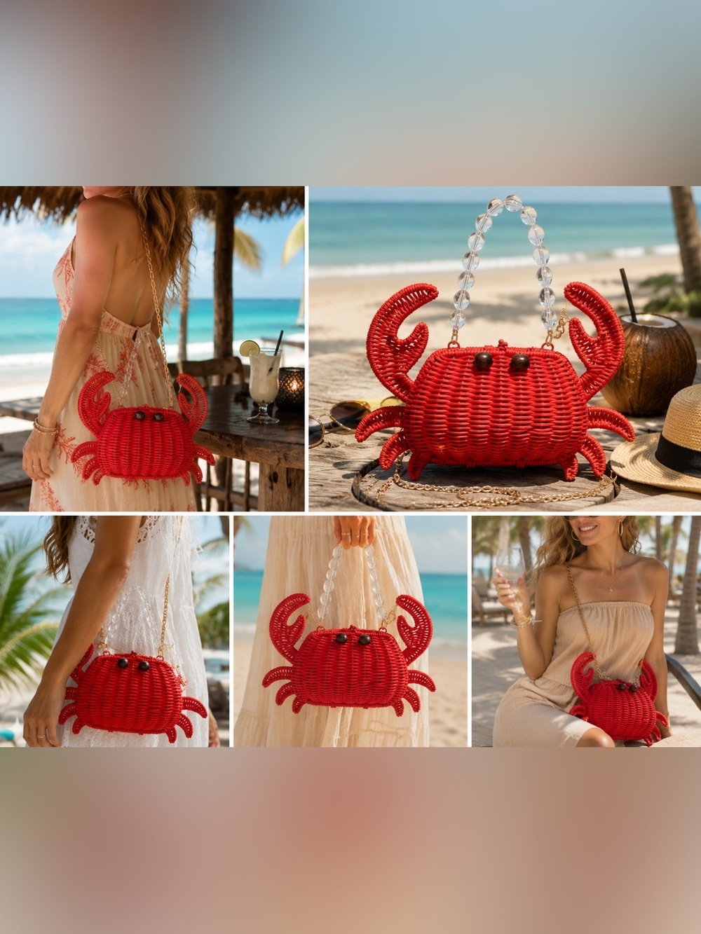 Tommy Bahama | Red Crab Wicker Crossbody Beach Resort Statement Bag π¦ - Picture 5 of 11